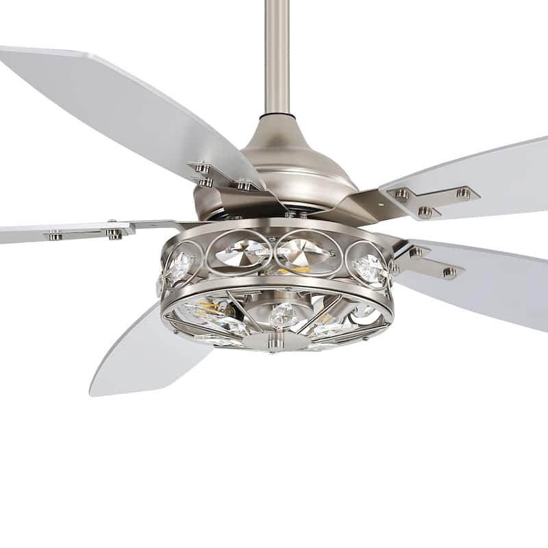 48" Wood 5-Blade Crystal Fandelier Ceiling Fan with Remote and Light