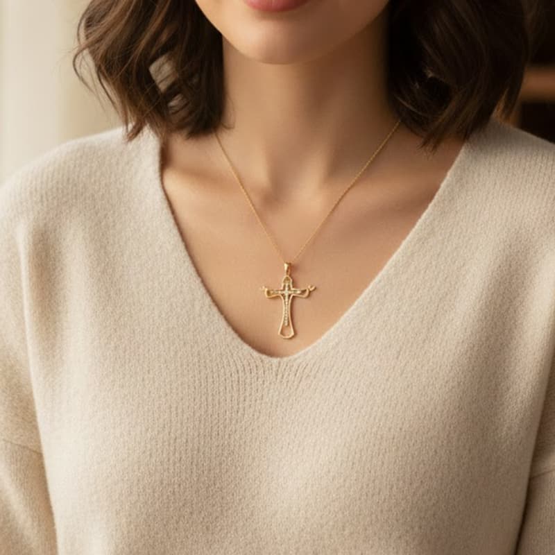 1/10ct TDW Diamond Cross Pendant Necklace in 10K Gold for Women