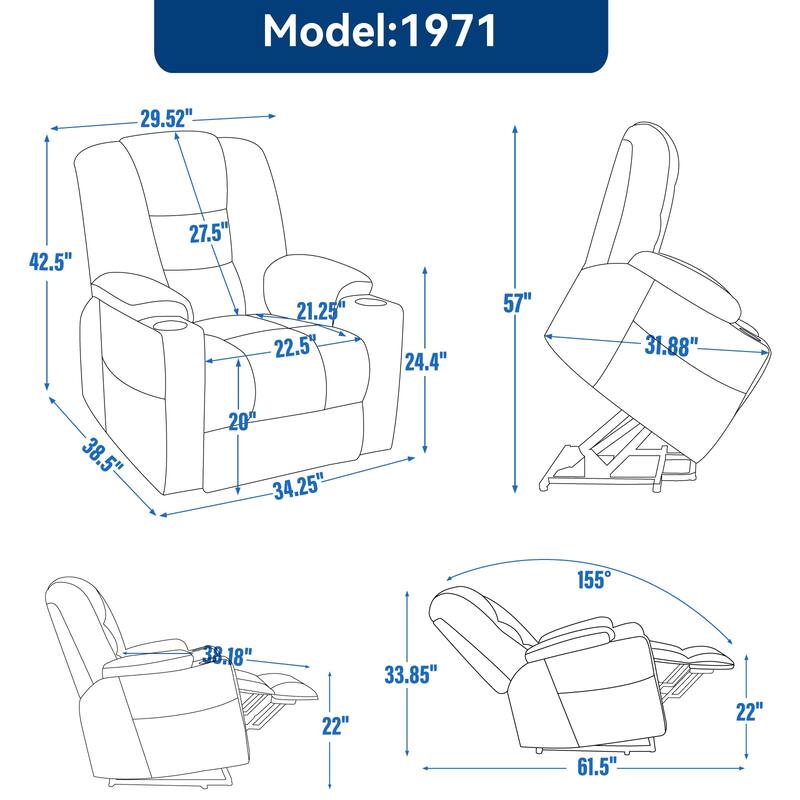 EMON'S Large Power Lift Recliner Chair with Massage and Heat for Elderly, Overstuffed Wide Recliners, Heavy Duty Motion Mechanis - N/A