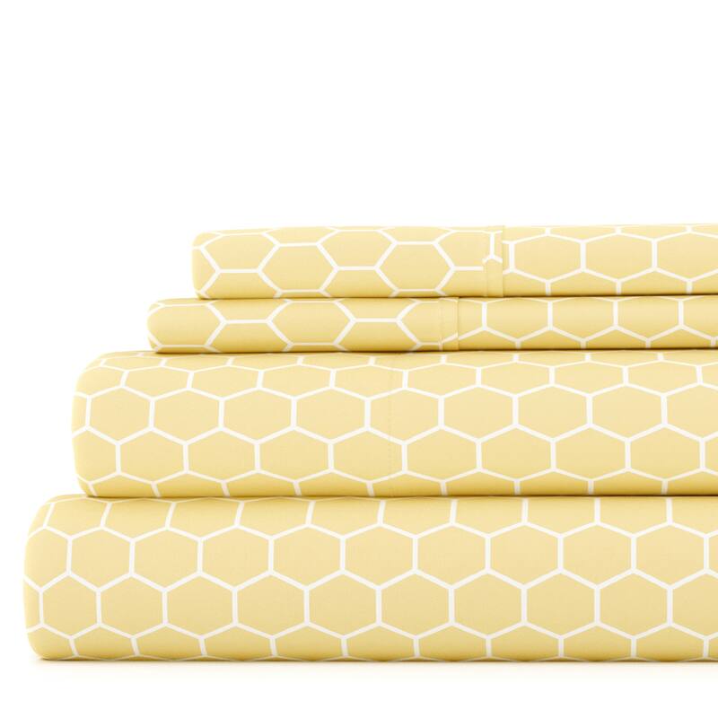 Becky Cameron Honeycomb Ultra-soft 4-piece Deep Pocket Bed Sheet Set - King - Yellow