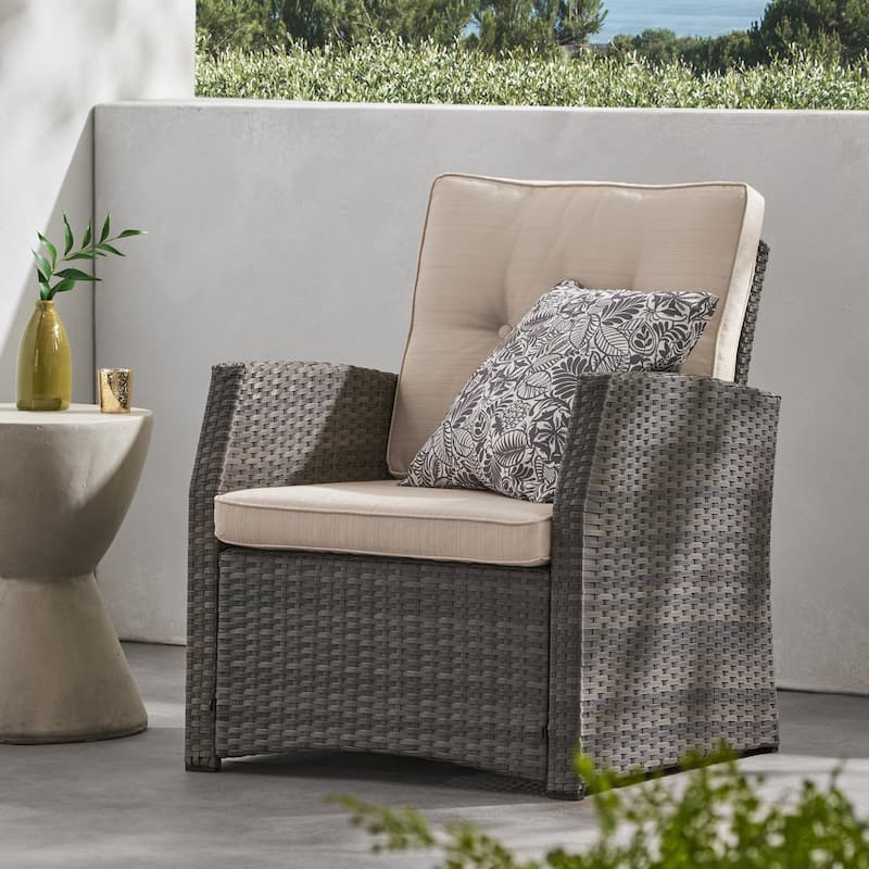 Sanger Wicker Outdoor Club Chair with Cushions by Christopher Knight Home - Gray/Beige