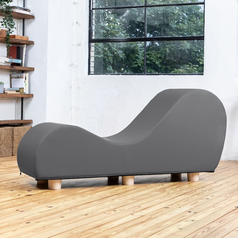 Avana Yoga Chaise Lounge w/ Maple Wood Feet - Faux Leather Charcoal