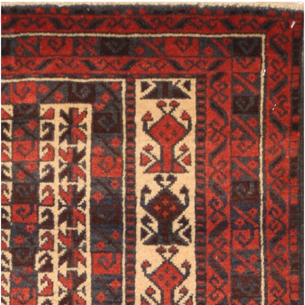 2' 9 X 4' 6 Vintage Handmade Tribal Wool Rug Balouchi Rug Afghan Rug Red Blue