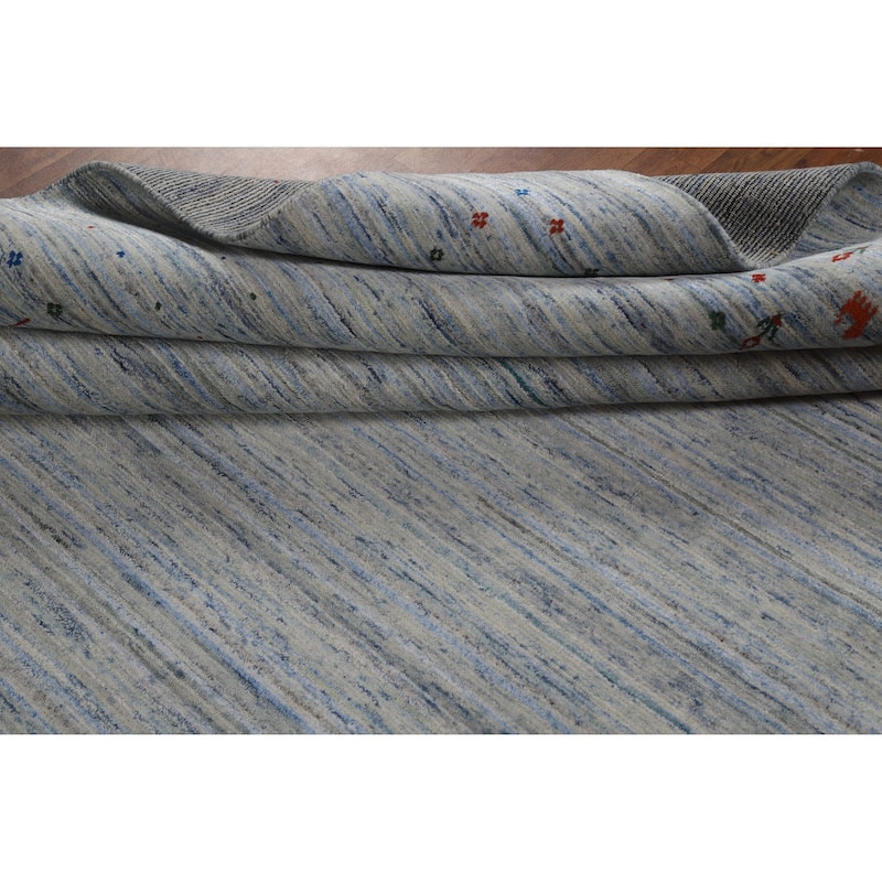 Striped Gabbeh Oriental Area Rug Hand-Knotted Wool Carpet - 7'10" x 9'8"