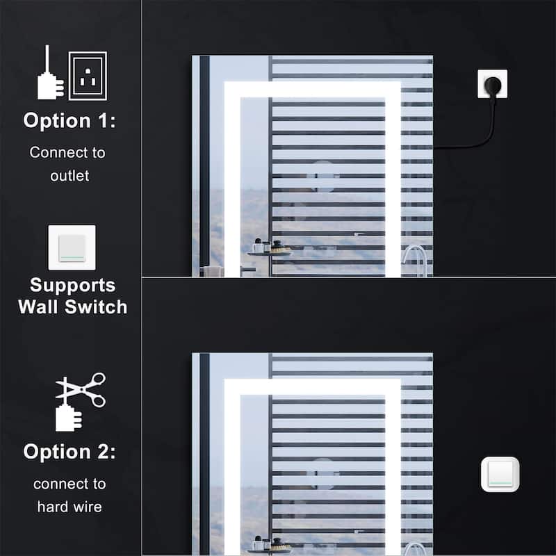30" H Recessed or Surface LED Mirror Cabinet with Adjustable Glass Shelves,Defogger, Dimmer And Outlets & USB Ports