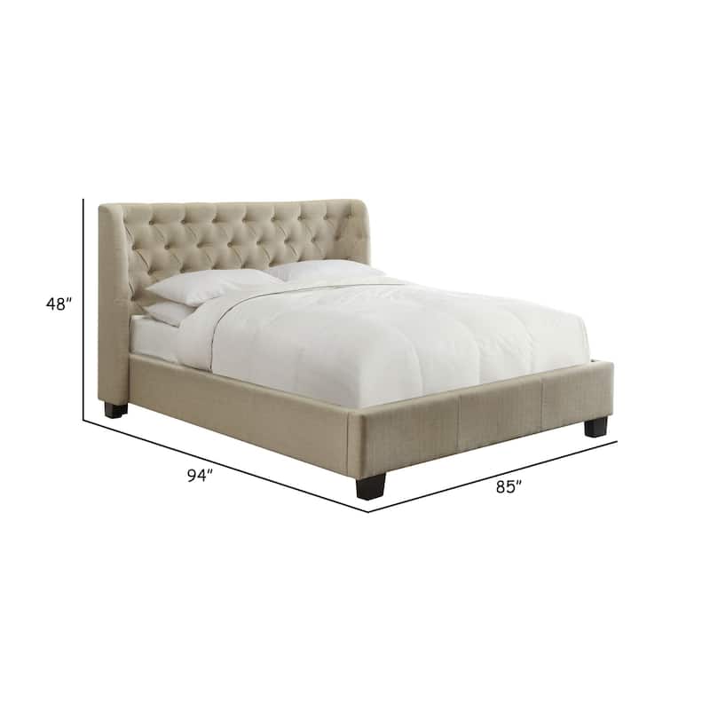 Pax California King Size Bed, Beige Linen, Curved Button Tufted Headboard
