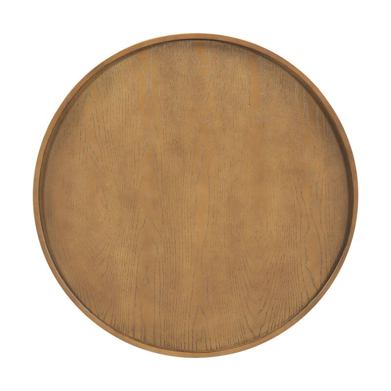 37'' Wooden Mid-Century Modern Round Coffee Table with PE Rattan Side for Living Room