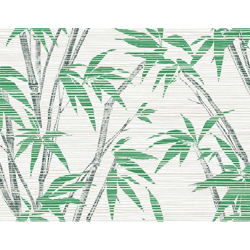 Seabrook Designs Bamboo Tropics Unpasted Wallpaper - 27 in. W x 27 ft. L - Kelly Green & Metallic Ivory