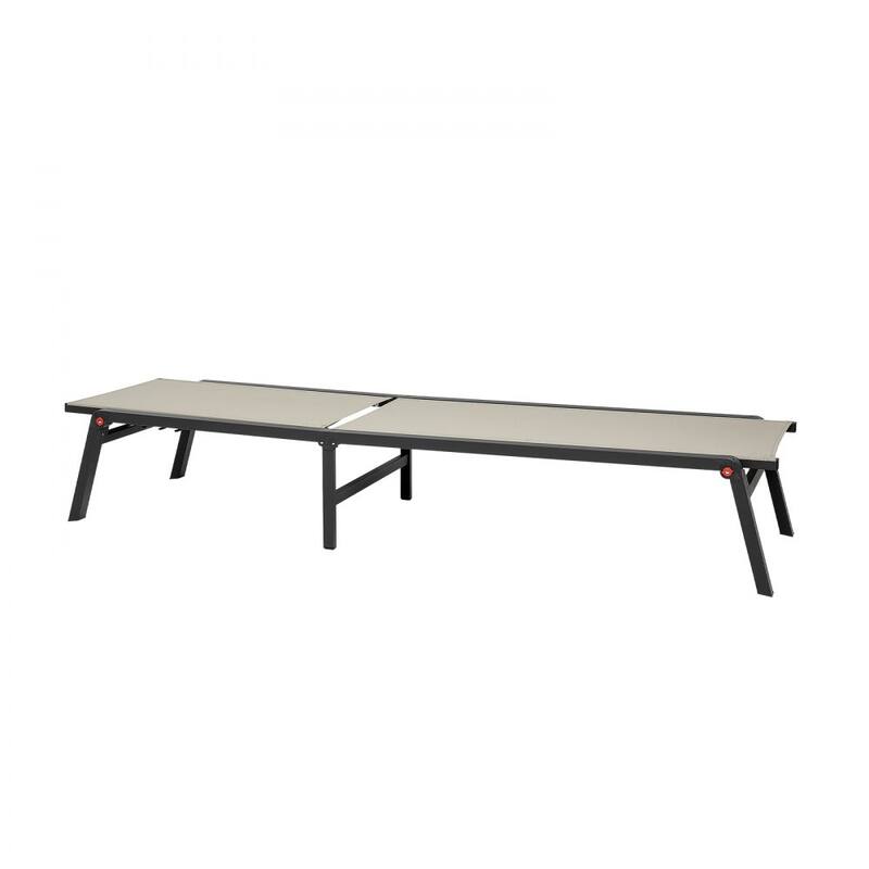 Grey and Black Outdoor Folding Chaise Lounge Chair with Adjustable Backrest and Aluminum Frame - 43.7” x 23.43” x 4.13”