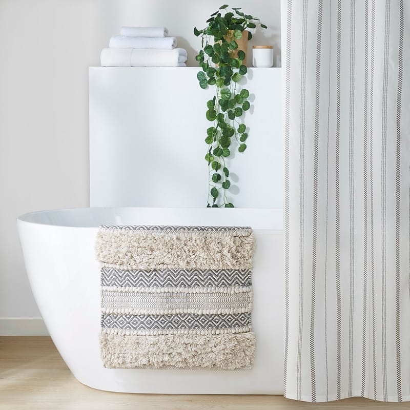 Woven Texture Stripe Bath Rug Grey 20x32"