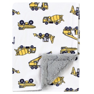 Hudson Baby Plush Blanket with Furry Binding and Back, Construction, One Size - Construction - One Size