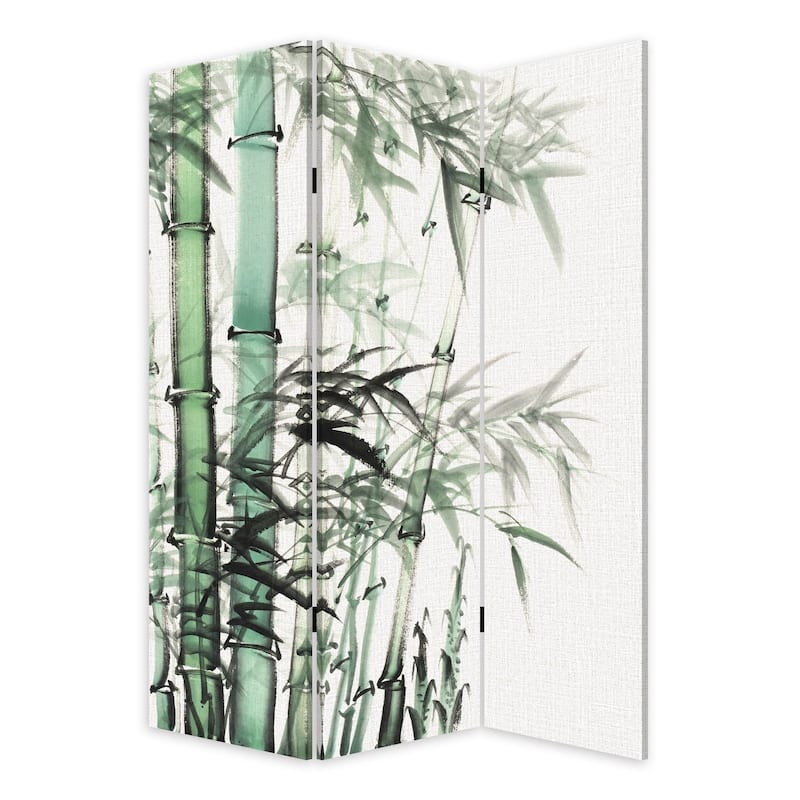 72 Inch 3 Panel Canvas Room Divider with Bamboo Print,Multicolor