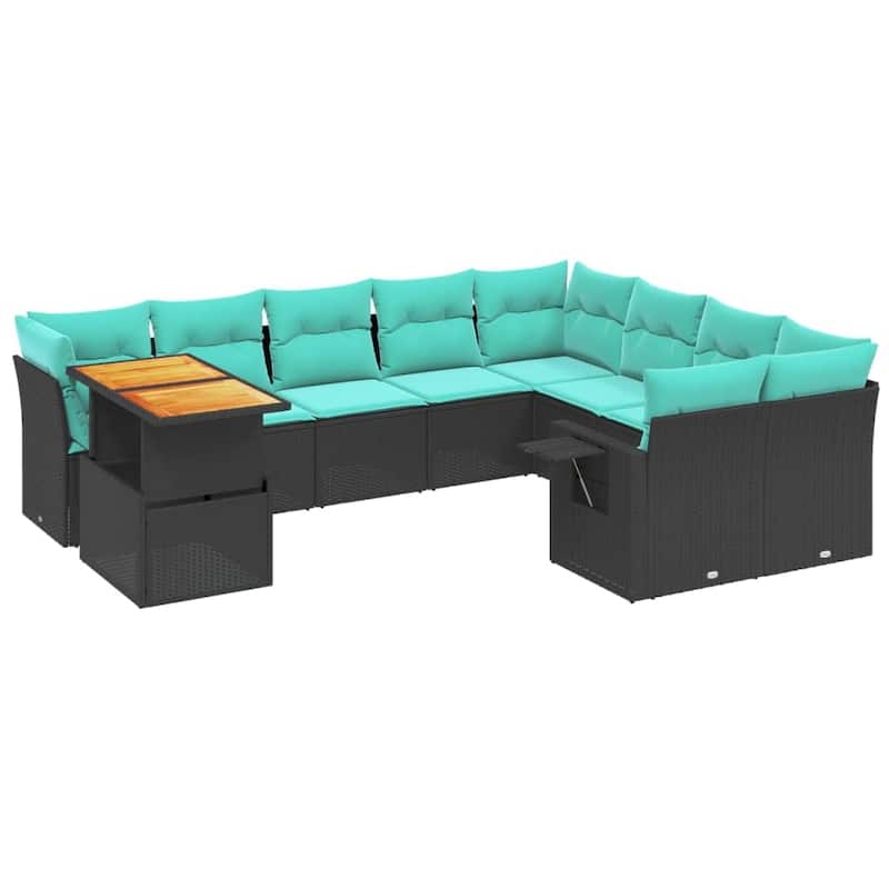 vidaXL Patio Sofa Set with Cushions Outdoor Furniture 10 Piece Poly Rattan - 24.4 x 24.4 x 27.2
