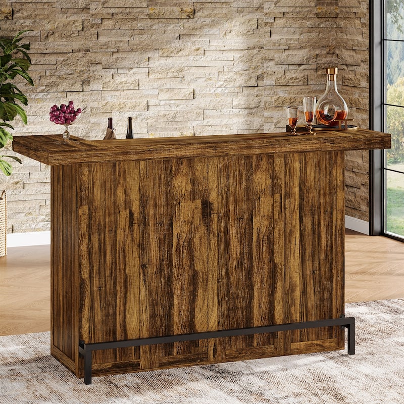 4-Tier Bar Table, 70.9-Inch Large Modern Home Bar Cabinet - Brown