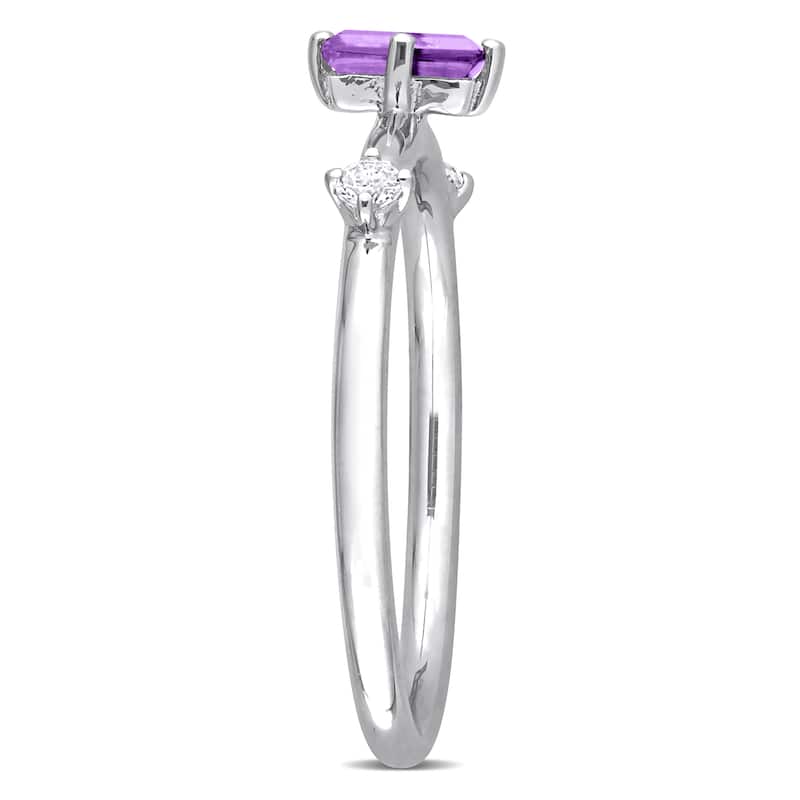 Miadora 2/5ct TGW Emerald Cut Amethyst and White Topaz 3-Stone Ring in Sterling Silver