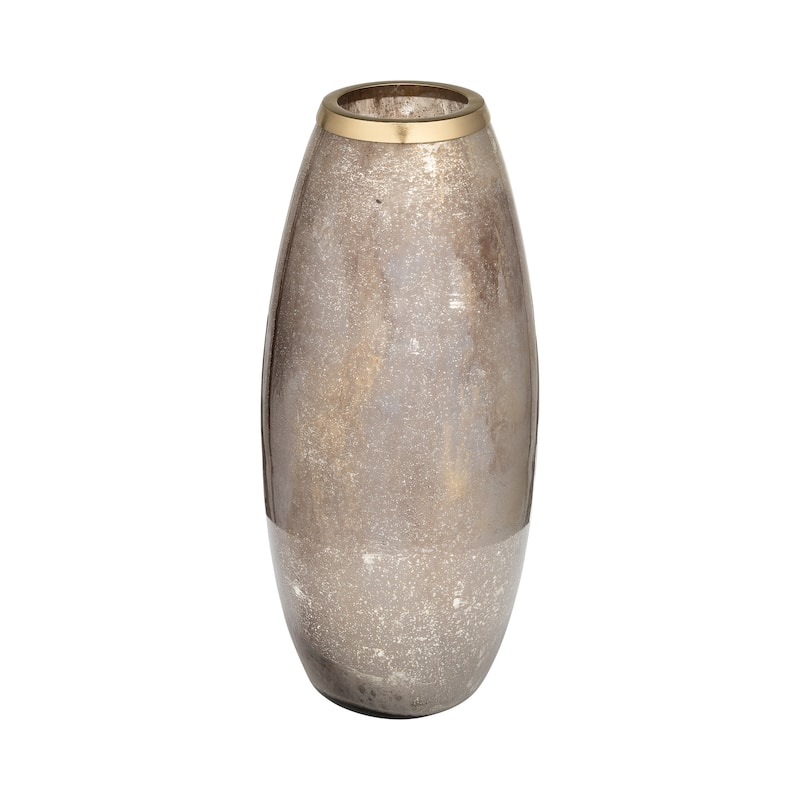 Sagebrook Home Glass Vase with Aluminum Rim and Sleek Glam Design