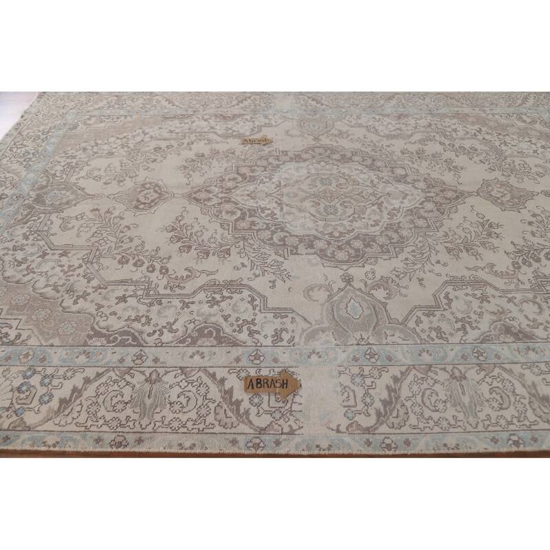 Hand Knotted Oriental 100% Wool Carpet Traditional Medallion Beige & Ivories Tabriz Area Rug - 10' 9'' X 7' 8''