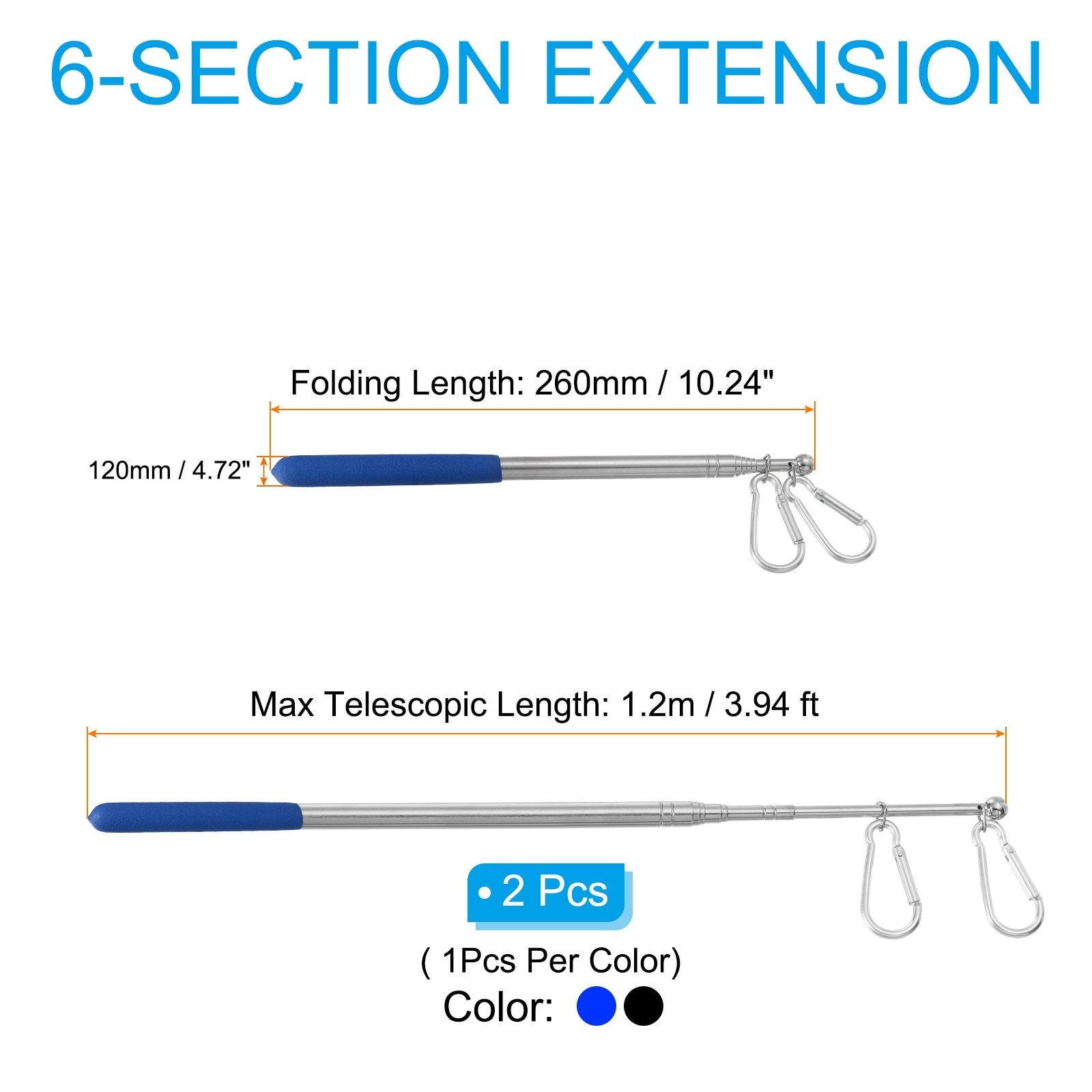 Telescopic Handheld Flagpoles Guide Flag Pole with Clips for Teaching