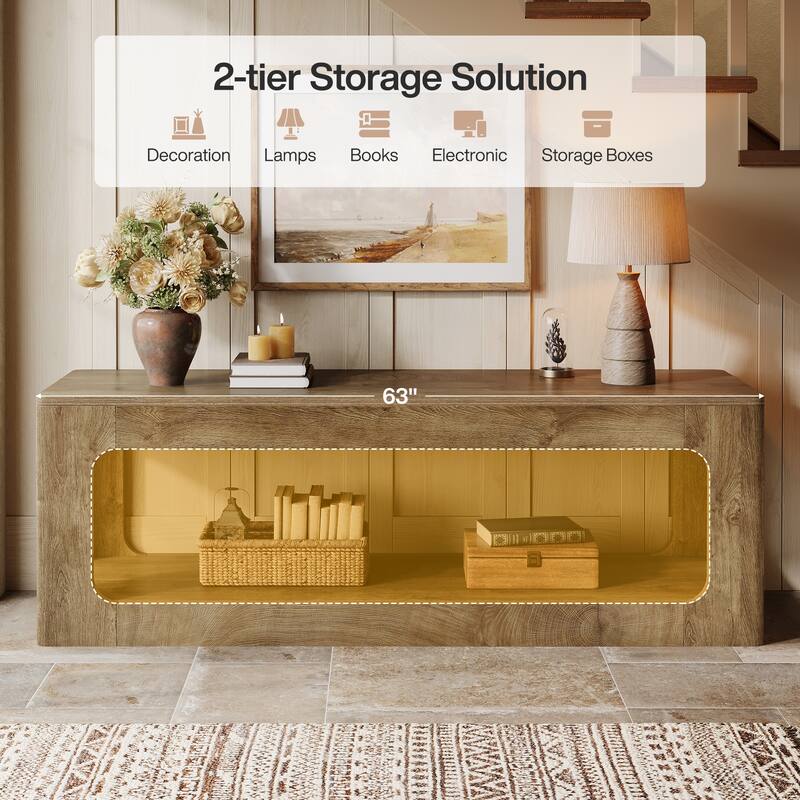 63-Inch Entryway Table with Storage Shelf, 2-Tier Sofa Console Table for Living Room, Hallway, Foyer