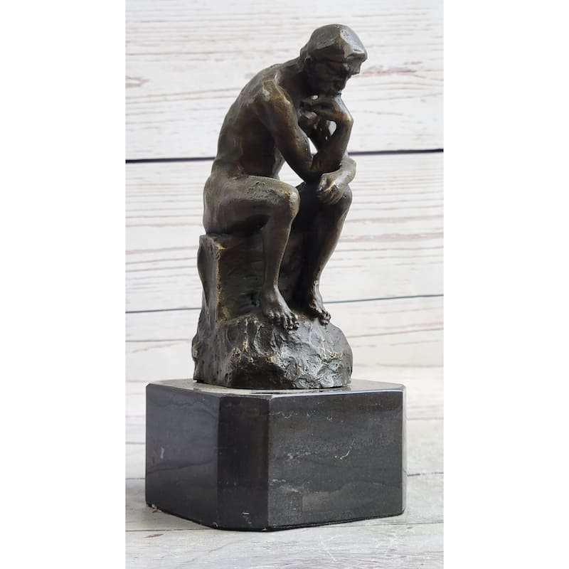 The Thinker Thinking Man By Auguste Rodin Bronze Sculpture Statue Figure On Marble Base