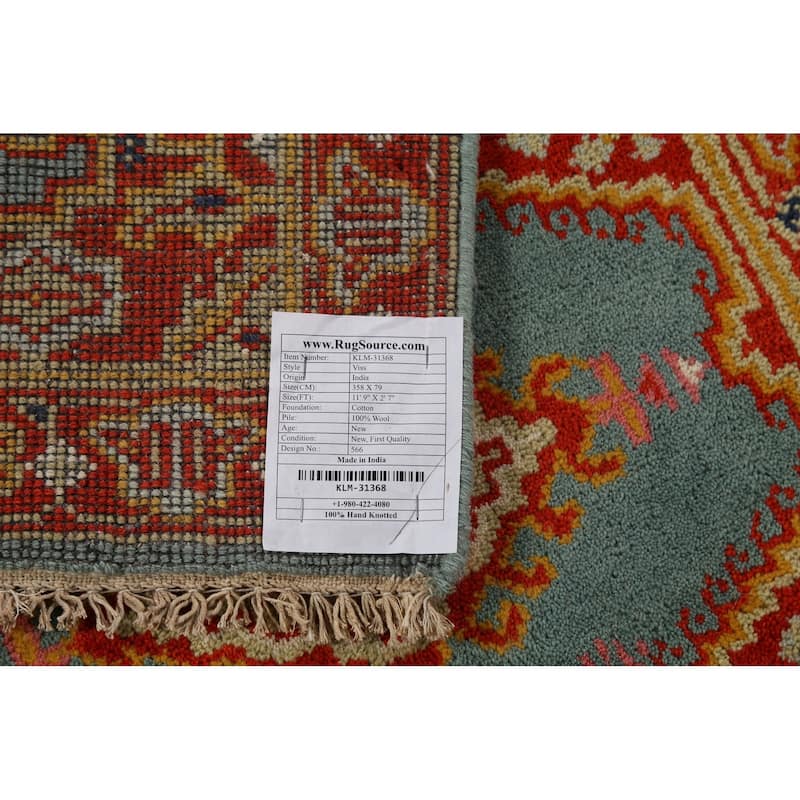 Geometric Viss Indian Runner Rug Handmade Wool Carpet - 2'7"x 11'9"