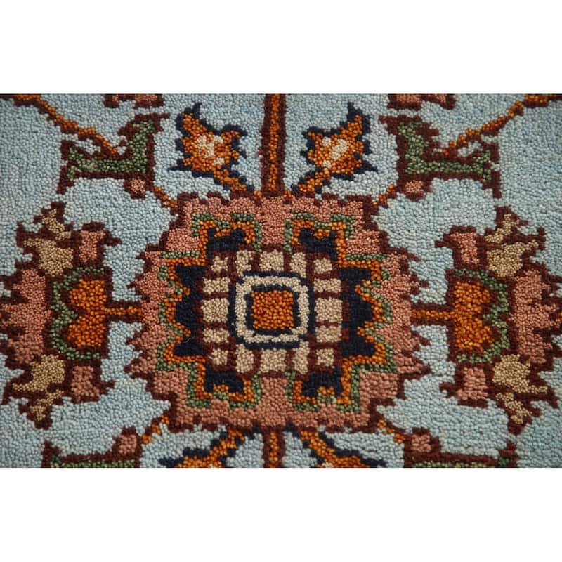 Light Blue Floral Heriz Serapi Oriental Accent Rug Wool Carpet - 2'11"x 5'1"