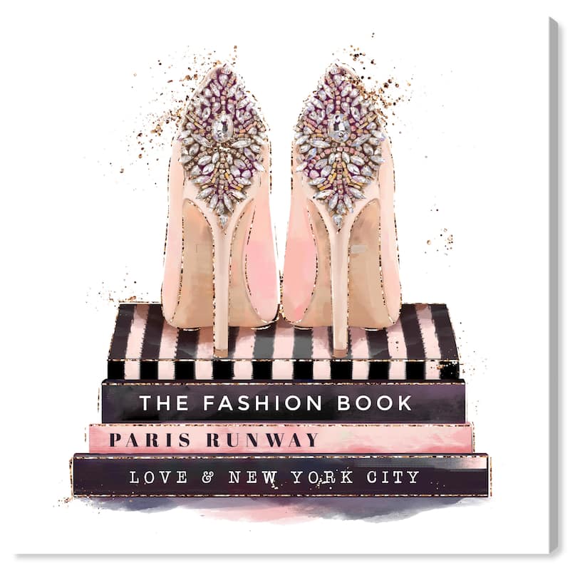 Wynwood Studio Fashion and Glam Fashion Books and Treasured Shoes Pink and Glam Wall Art Canvas Print