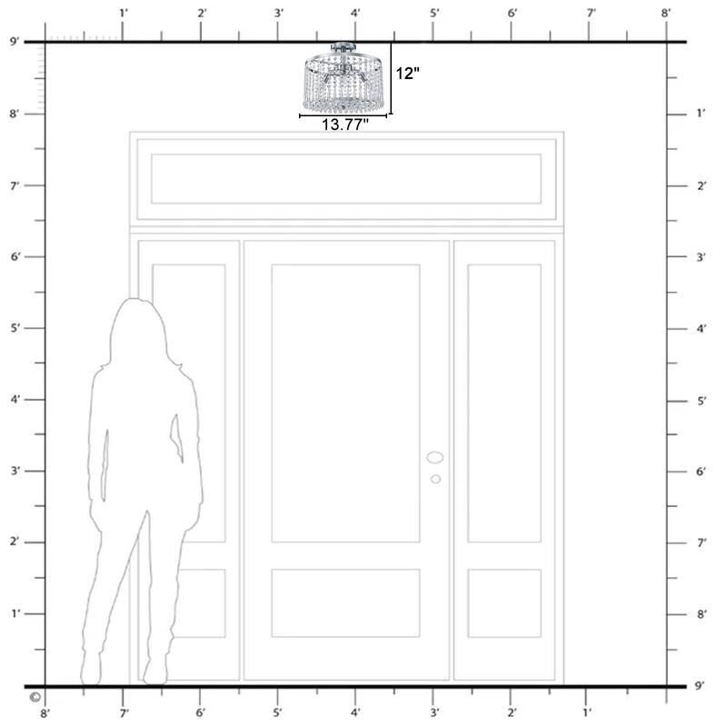 Modern Crystal Semi-Flush Mount Ceiling Light with E12 Sockets - Dia.13.77-in