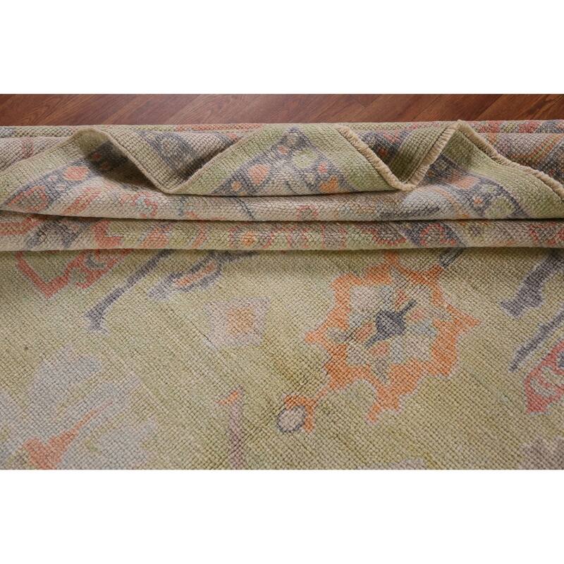 Hand Knotted Oriental 100% Wool Carpet Transitional All-Over Green Oushak Area Rug - 12' 5'' X 8' 10''