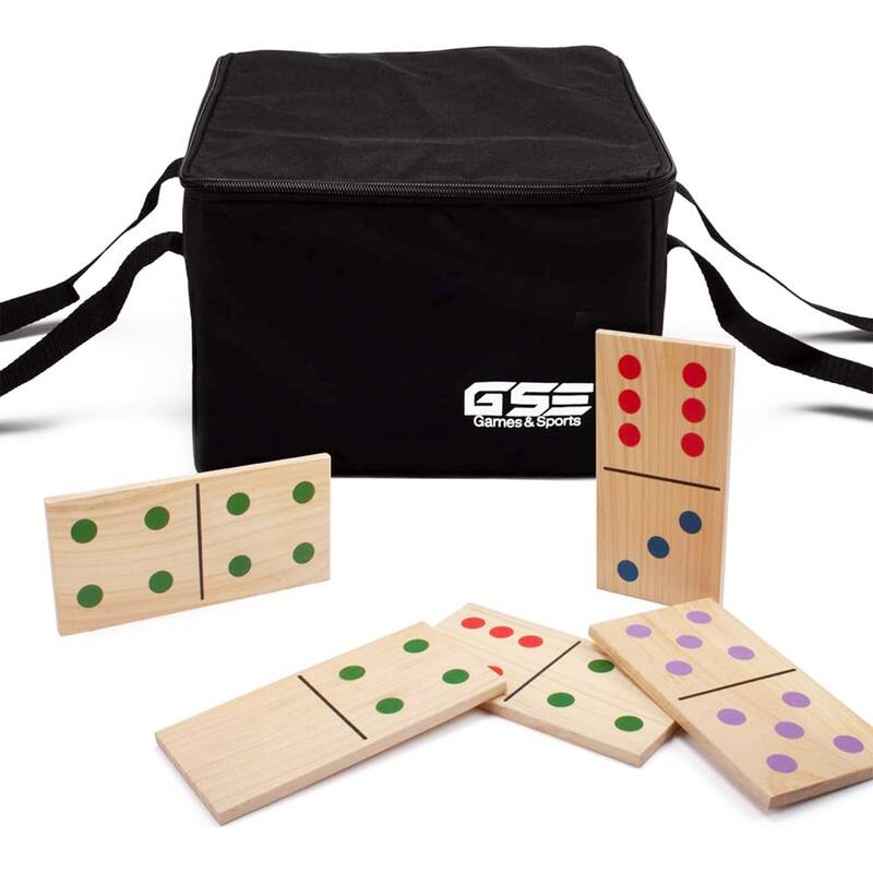 GSE™ 28-Piece Giant Wooden Dominoes with Multi-Color Dots, Jumbo Domino Tile Game Set for Outdoor Backyard Lawn Game - 10"x5" Pieces