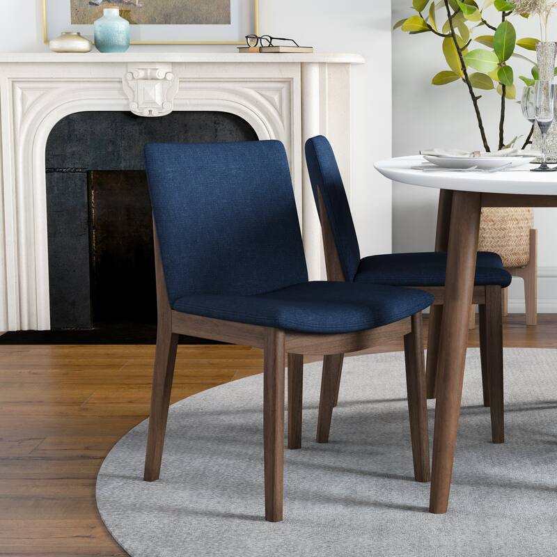Kacia 5-Piece Mid-Century Modern Oval Dining Set with 4 Linen Dining Chairs in Blue