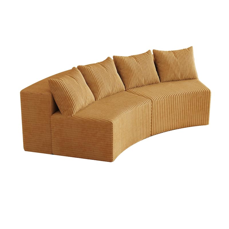 Roomfitters Modular Curved Sectional Sofa, 2-Piece Corduroy Semi-Circular Couch with Pillows
