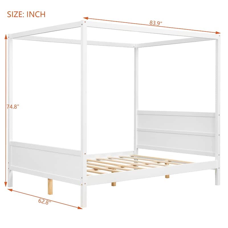 Roomfitters Queen Size Canopy Platform Bed with Headboard and Footboard, Slat Support Leg