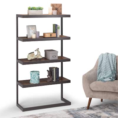 WYNDENHALL Cecilia SOLID ACACIA WOOD and Metal 66 inch x 36 inch Rectangle Industrial Bookcase - 36"w x 16.5"d x 66" h