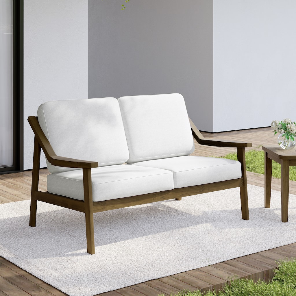 Outdoor Wood Teak Patio 2 Seater Loveseat with Cushion