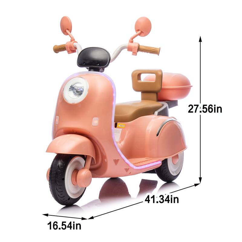 12V Three-Wheeled Kids Electric Motorcycle with LED Lights, Dual Motor, Spacious Storage, Bluetooth, for 3-6 Years