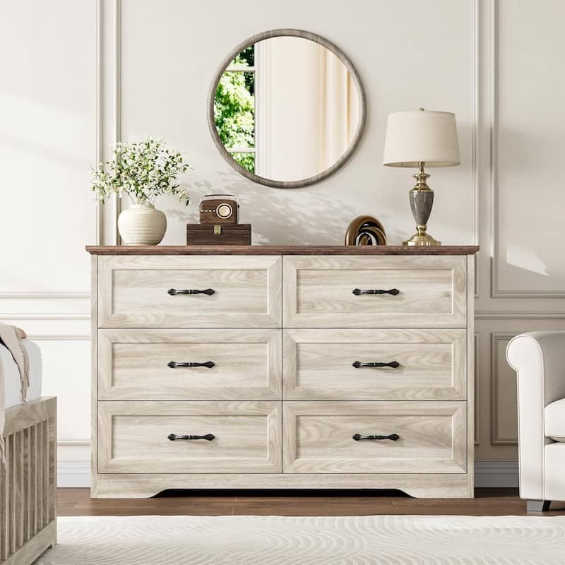 6 Drawers Dresser, TV Stand, Storage Organizer for Bedroom,Living Room - Grey