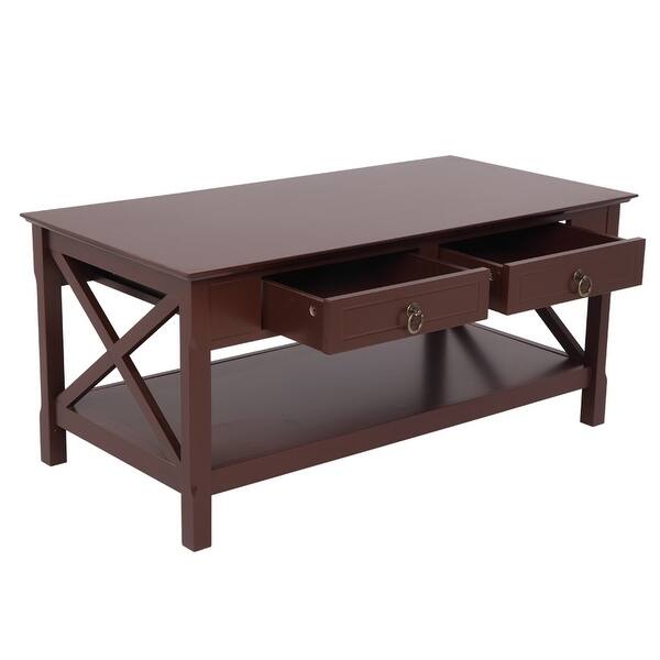 Shop Fch Simple Two Pull Solid Wood Coffee Table With Two Sides Crossed 7 6 X 10 9 7 6 X 10 9 On Sale Overstock 31624557