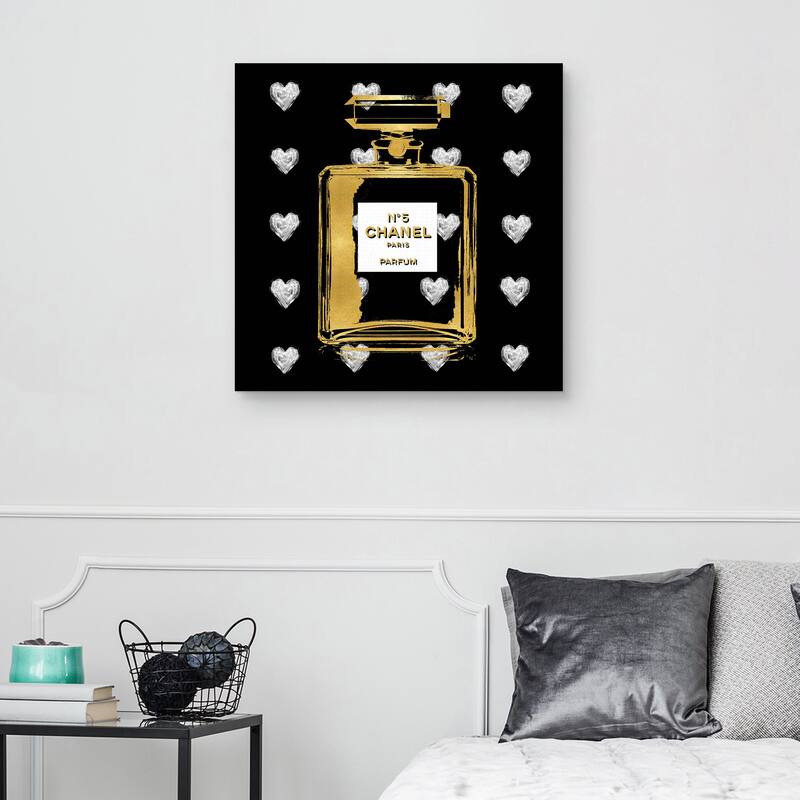 Silver Hearts on Black by Madeline Blake Canvas Art Print