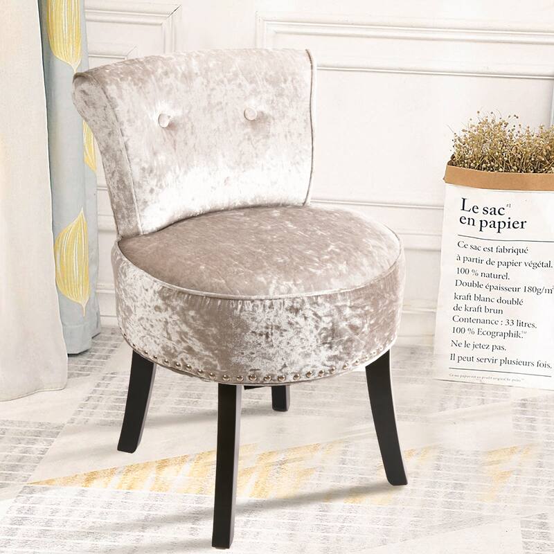 Velvet Tufted Vanity Stool Low Back Makeup Chair - 19" W x 27.5" H