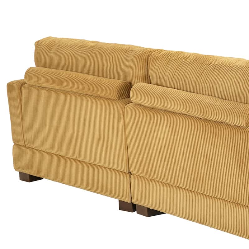 84'' L-Shaped Corduroy Comfy Couch Modular Sectional Sofa With Ottoman