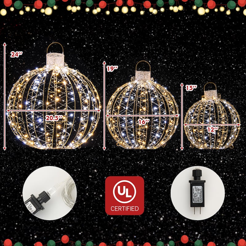 Costway 3 Pack Christmas LED Light Balls Outdoor Hanging Light Spheres