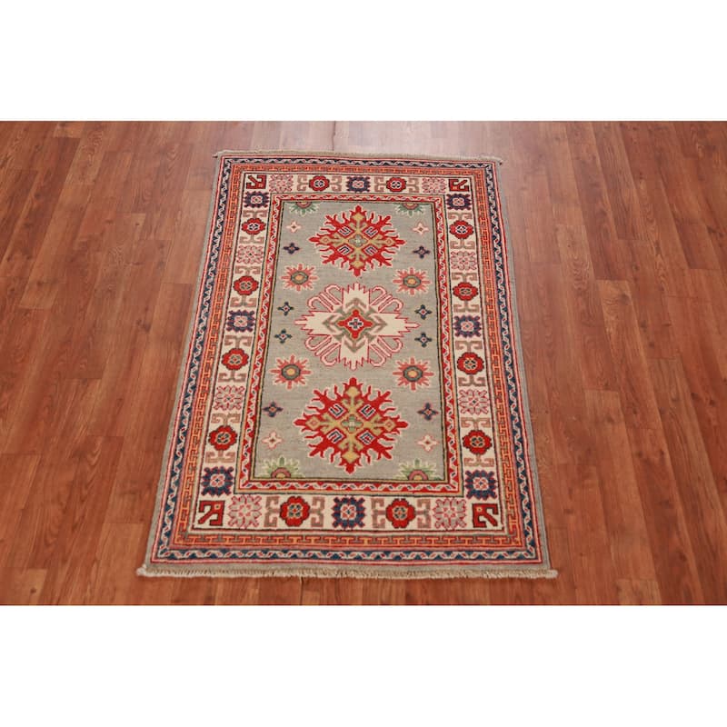 Geometric Kazak Foyer Rug Hand-Knotted Accent Wool Carpet - 2'8"x 4'0"