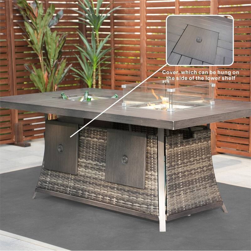 5-Piece Patio Wicker Conversation Sofa with Firepit Table and Storage Box