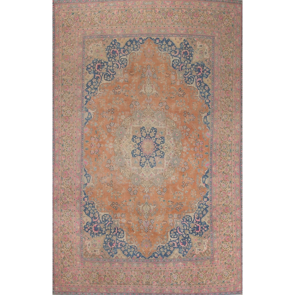 Hand Knotted Oriental 100% Wool Carpet Traditional Floral Oranges & Rust Mashad Area Rug - 12' 8'' X 9' 6''