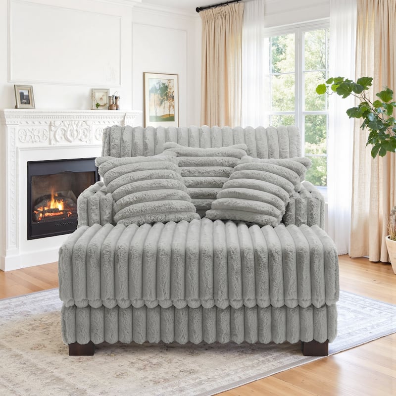 41.7" W Upholstered Plush Corduroy Chaise Lounge withe Pillows