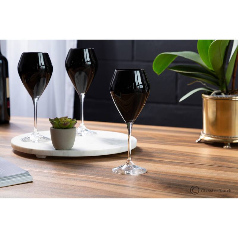 Alice Pazkus Set Of Six Black Wine Glasses With Clear Stem - 3 X 3