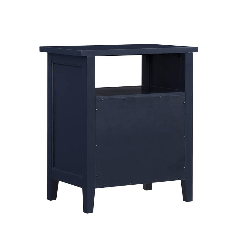 2- Drawer Nightstand with Nickel Knobs and Open Shelf Solid Wood Construction