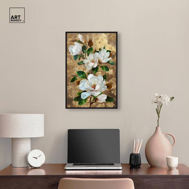 Guilded White flora Canvas by Art Remedy