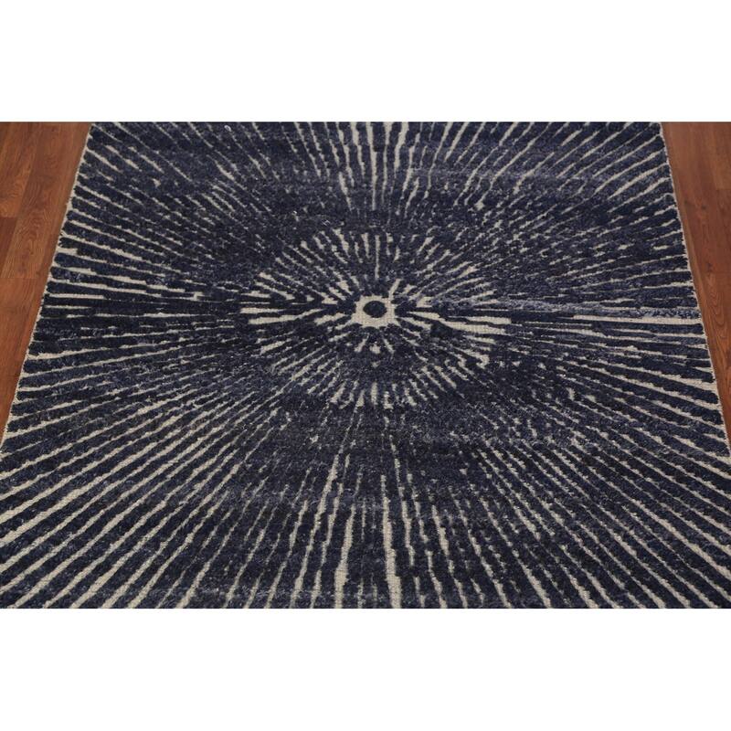 Blue Abstract Moroccan Oriental Area Rug Handmade Wool Carpet - 4'11" x 8'0"